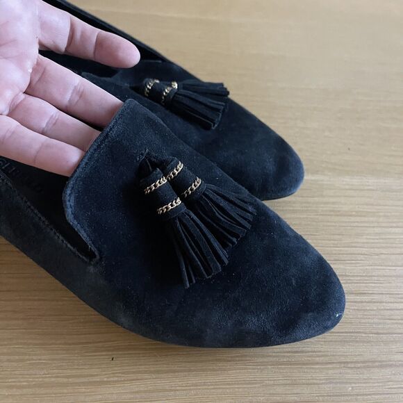 Women's Karl Lagerfeld Size 7.5 Black Suede Tassel Loafer Shoes Flats - Picture 2 of 7